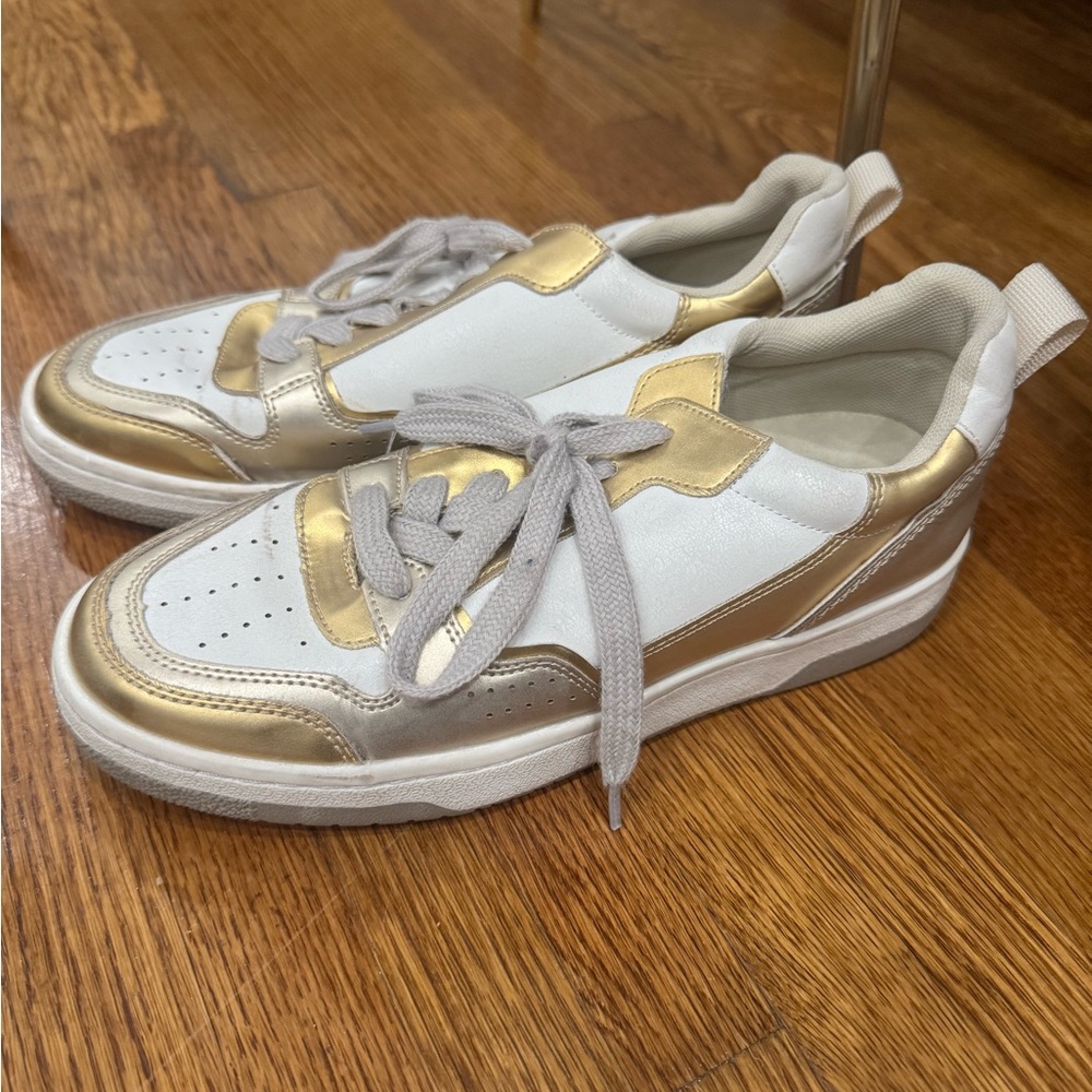 ShuShop White and Gold Sneakers
